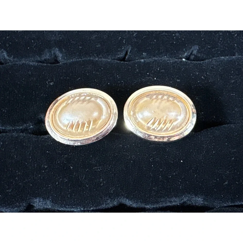 Vintage Gold Tone Oval Ribbed Cufflinks Mens Formal Wedding Suit Accessories
